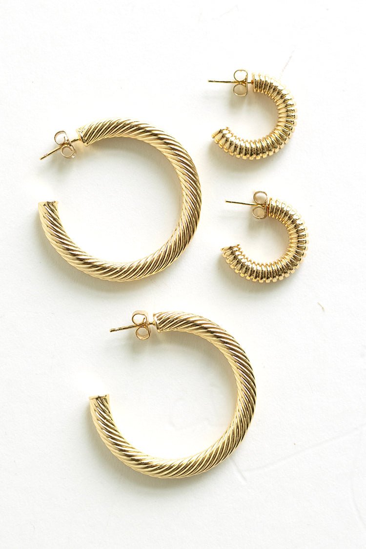 Twisted Ribbed Hoop Earrings - Flea Style