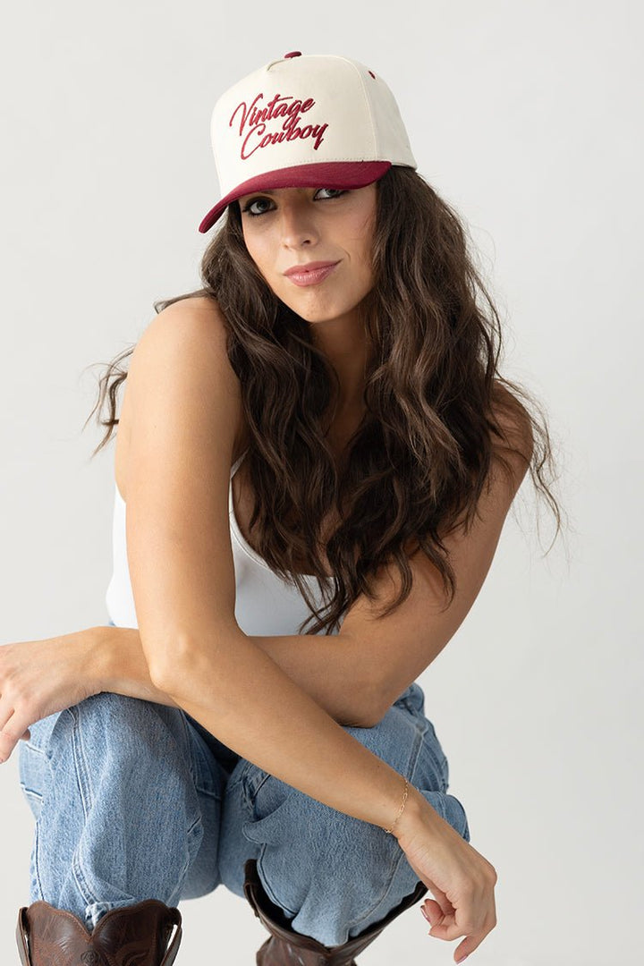 Vintage Cowboy Embroidery Two Tone Baseball Cap - Flea Style