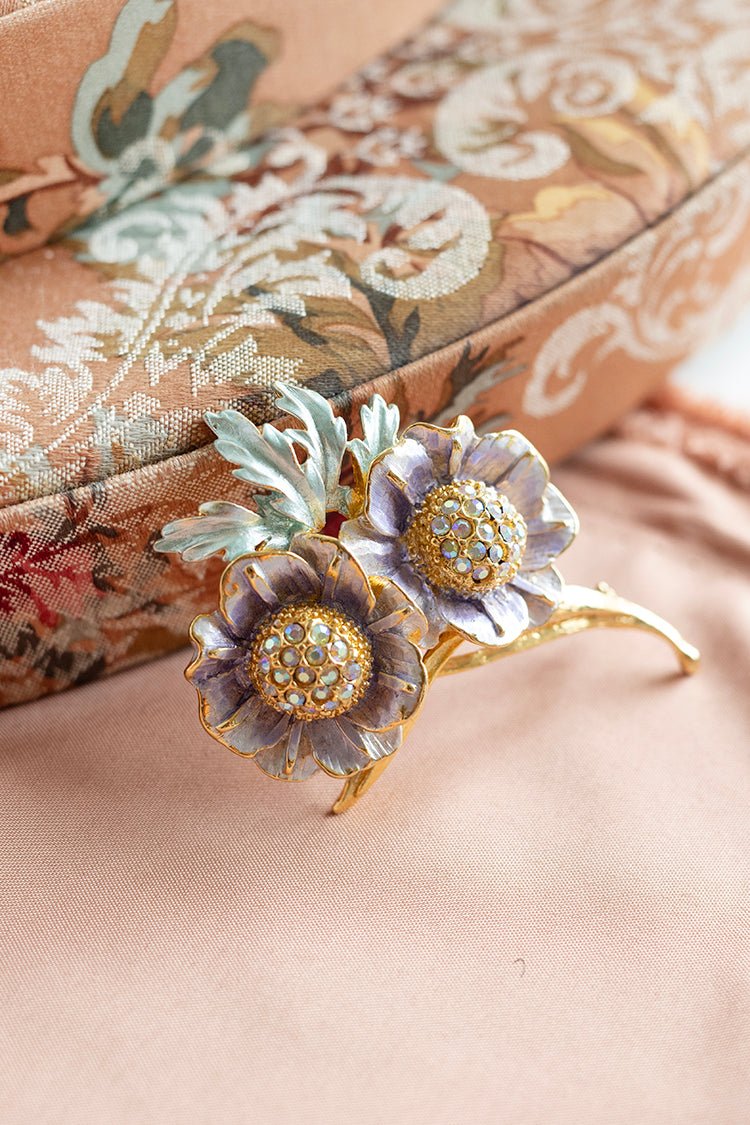 Vintage Double Flower Bling Brooch - Flea Style