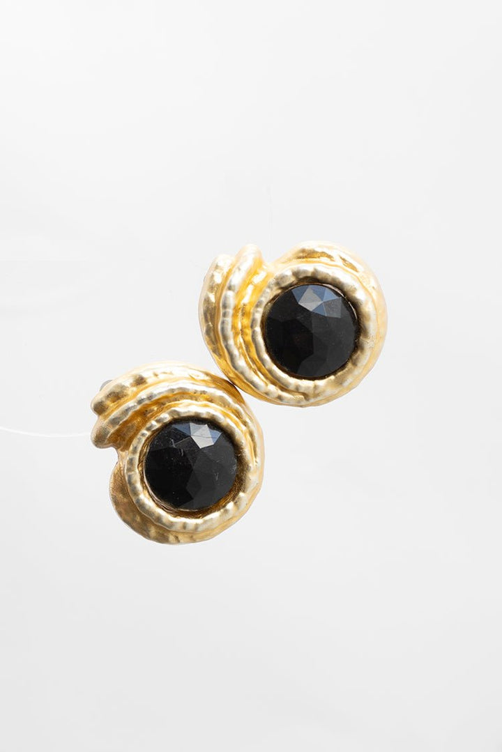 Vintage Gold and Black Stone Clip - On Earrings - Flea Style