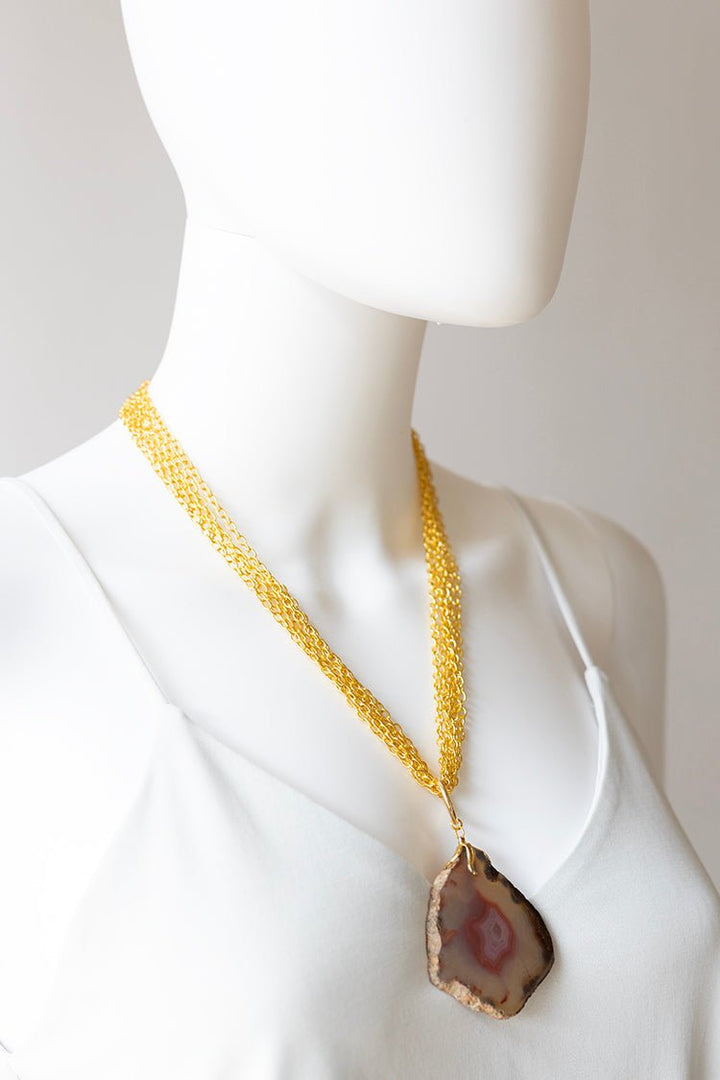 Vintage Gold Multi Chain Necklace with Geode Pendant - Flea Style