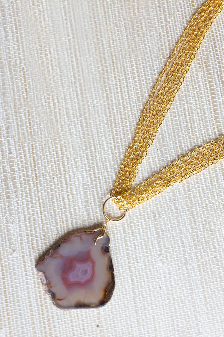 Vintage Gold Multi Chain Necklace with Geode Pendant - Flea Style