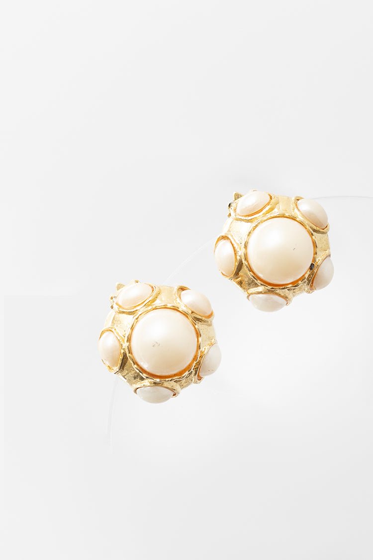 Vintage Gold Pearl Clip - On Earrings - Flea Style