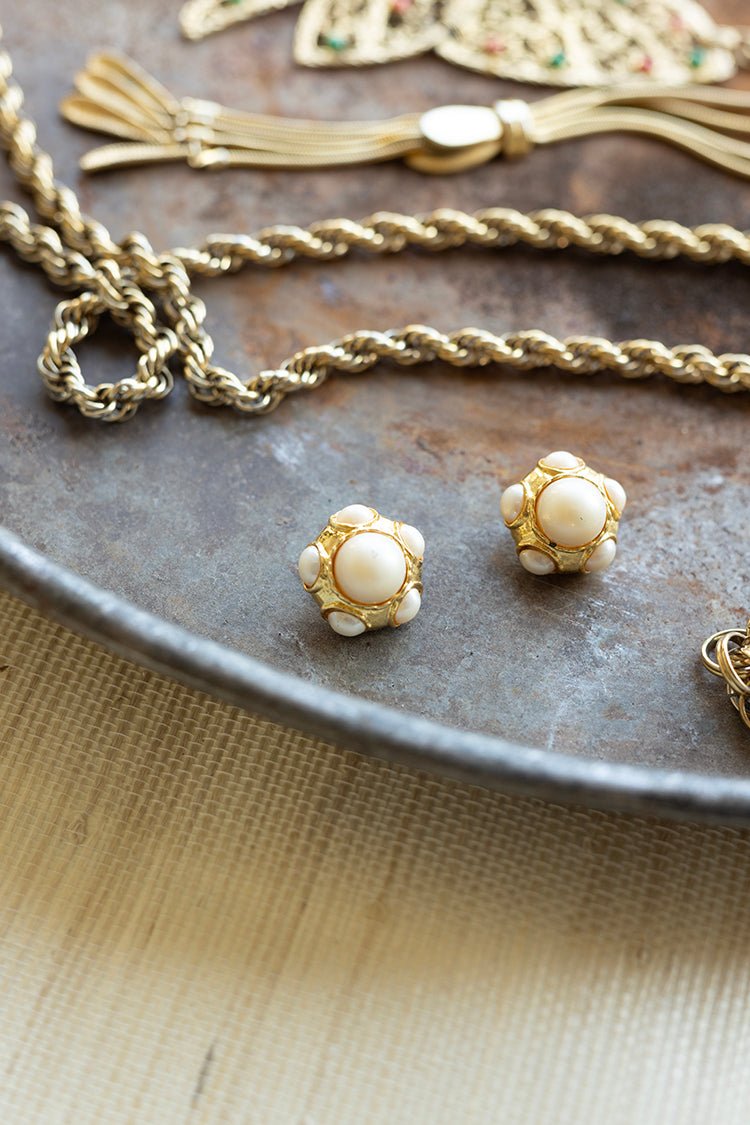 Vintage Gold Pearl Clip - On Earrings - Flea Style