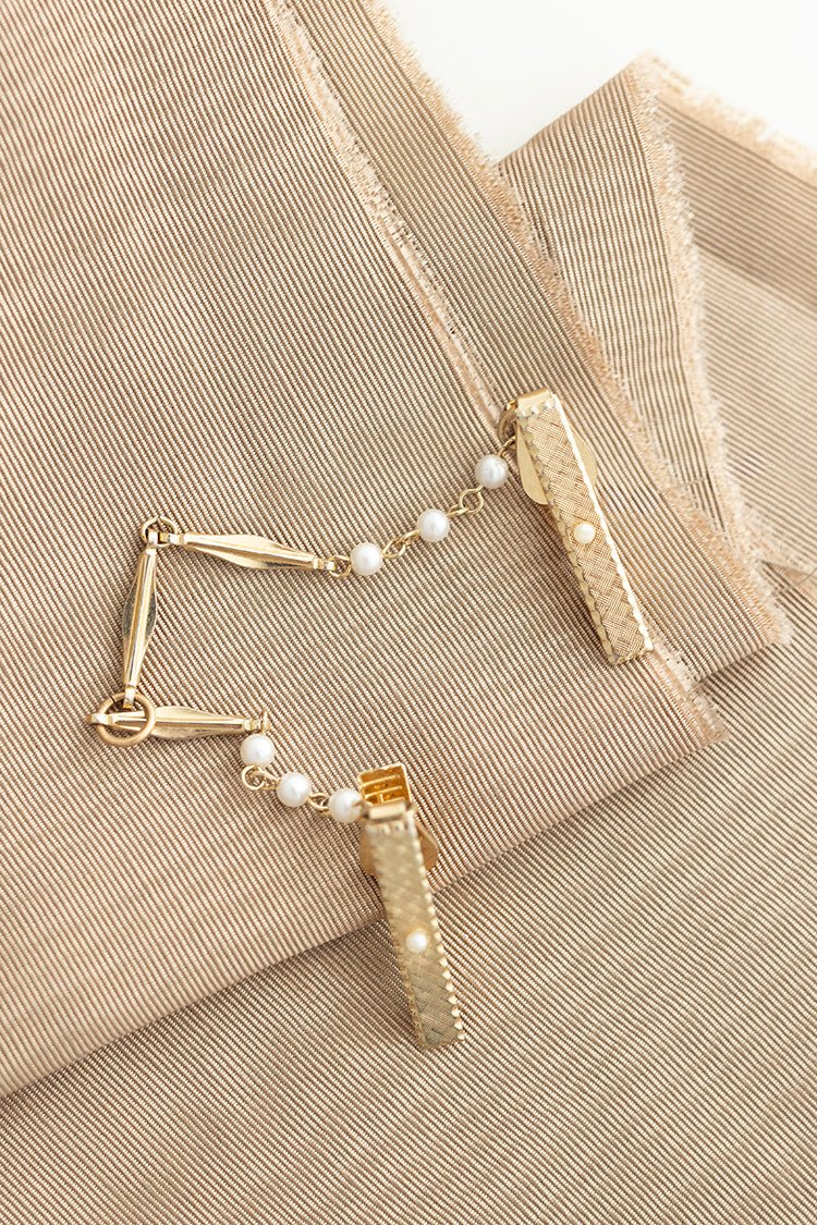 Vintage Gold Pearl Collar Chain Pin - Flea Style