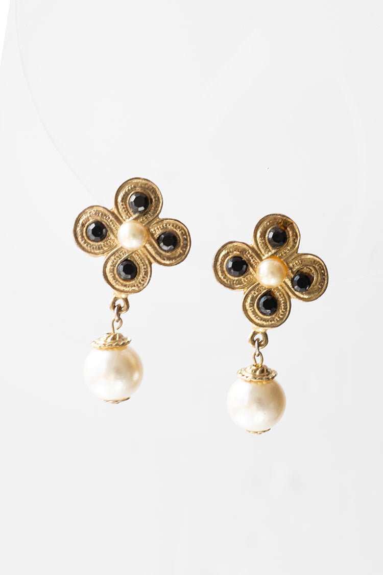 Vintage Pearl Drop Gold Clip - On Earrings - Flea Style