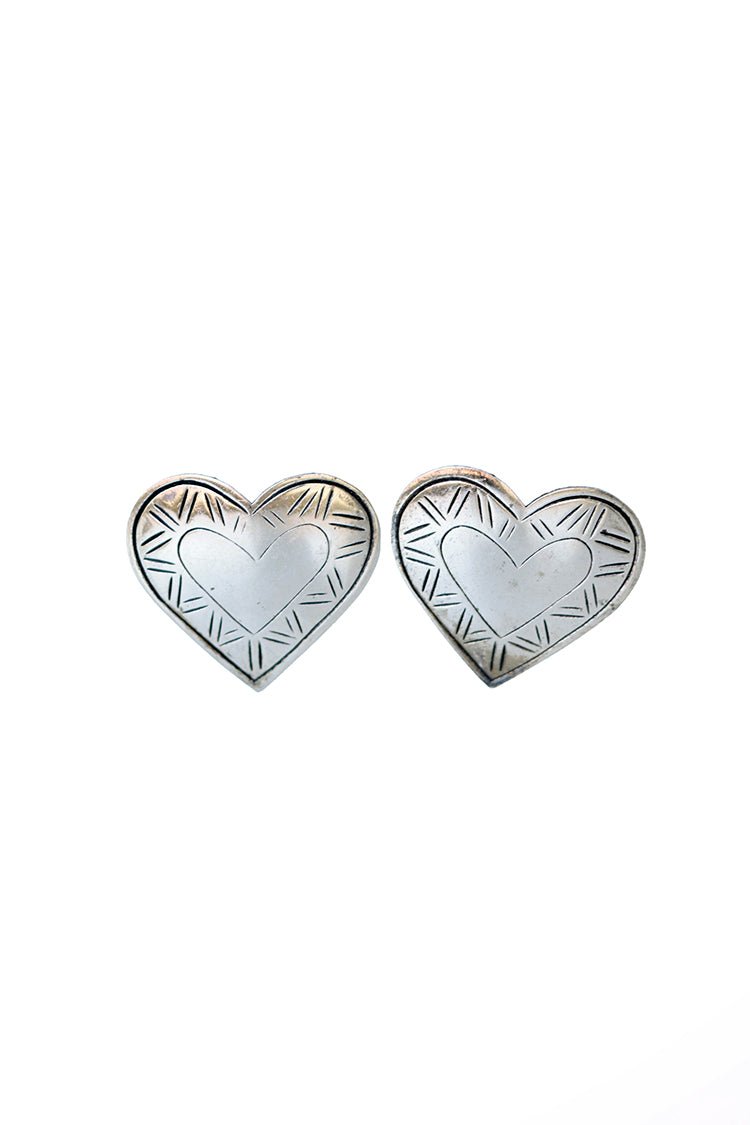 Vintage Silver Etched Heart Clip - on Earrings - Flea Style