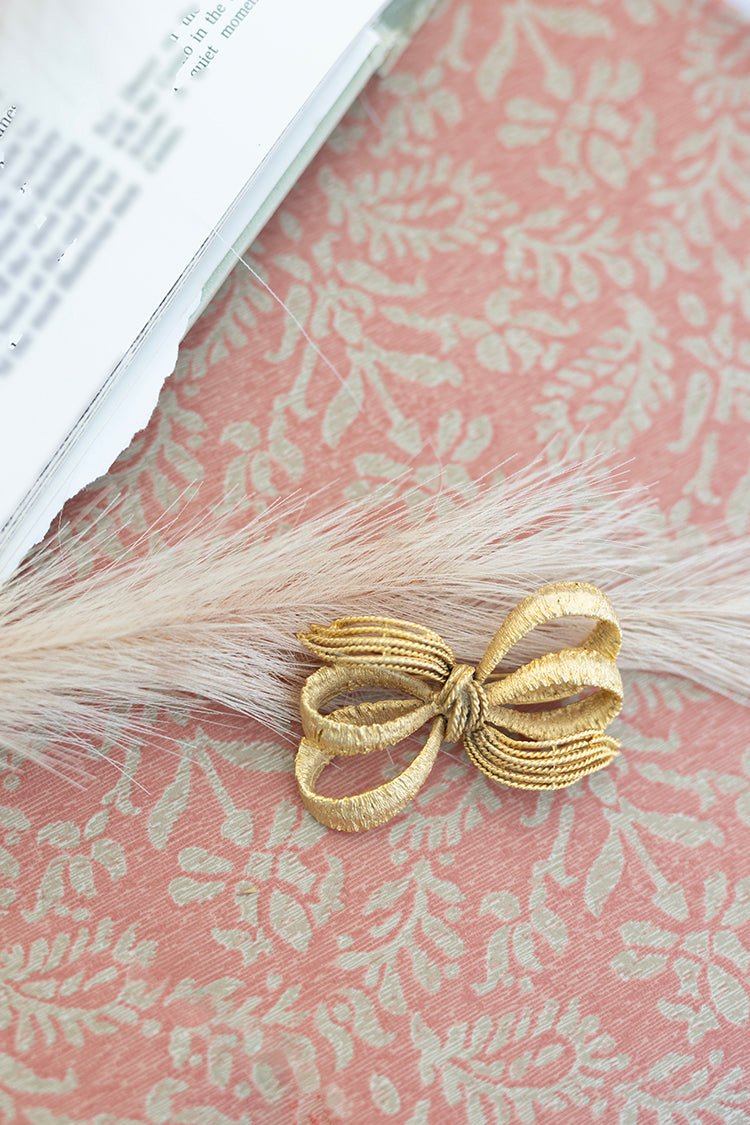 Vintage Textured Gold Bow Brooch - Flea Style