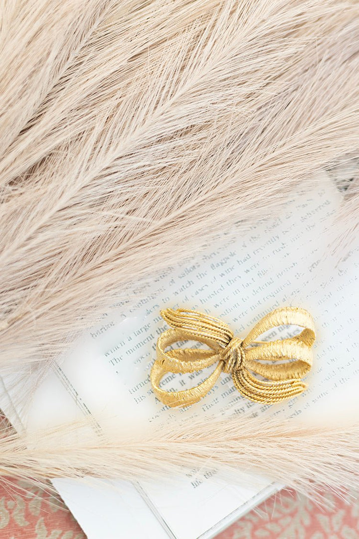 Vintage Textured Gold Bow Brooch - Flea Style