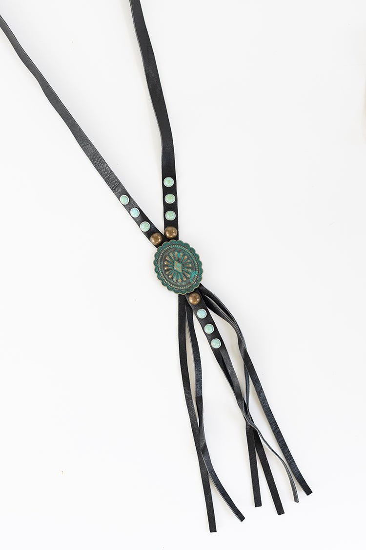 Western Black Leather Lariat Concho Necklace - Flea Style