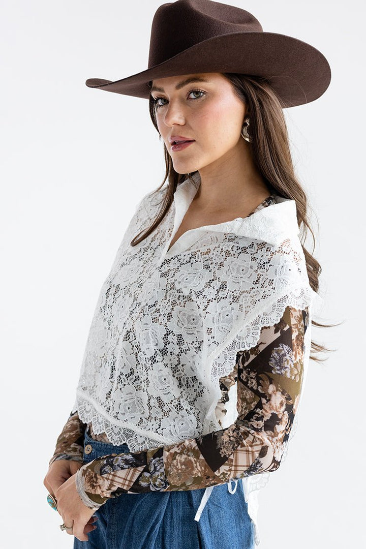 White Lace Collared Top - Flea Style