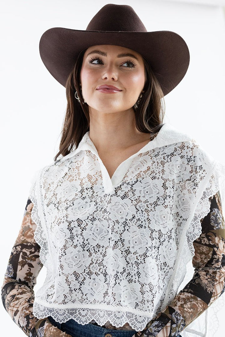 White Lace Collared Top - Flea Style