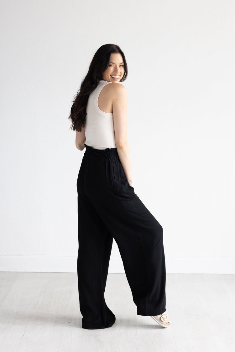 Favlux Fashion Women's Casual Flowy Pants Black Size Medium Elastic Waist w/ tie | eBay