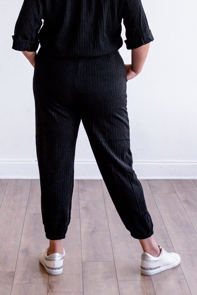 Black Ribbed Knit Joggers - Flea Style