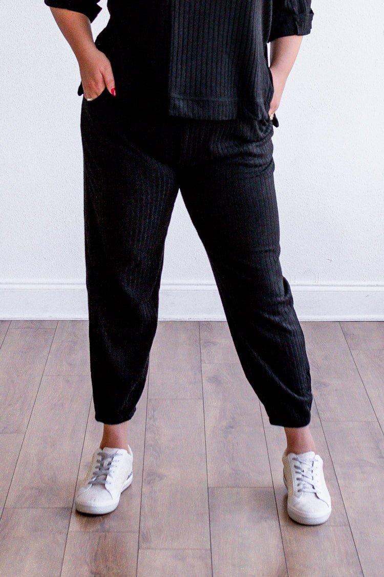 Black Ribbed Knit Joggers - Flea Style