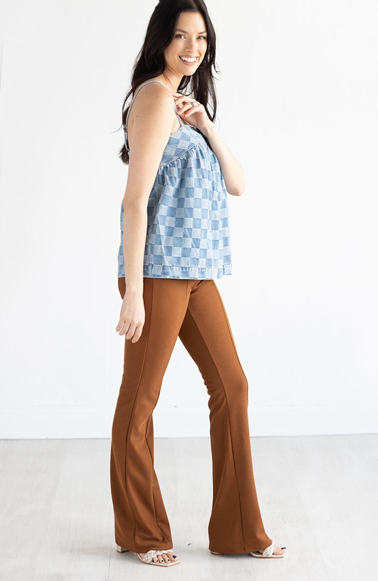 Brown Ribbed Flare Pant - Flea Style