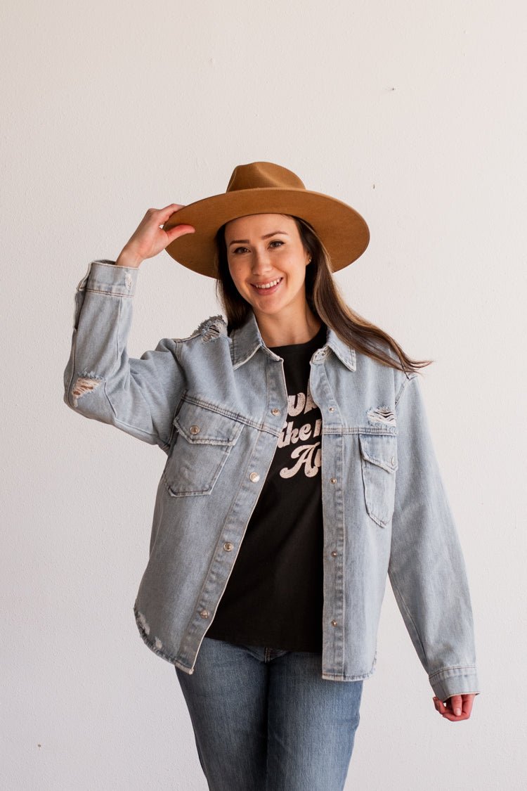 Distressed Light Wash Denim Jacket - Flea Style