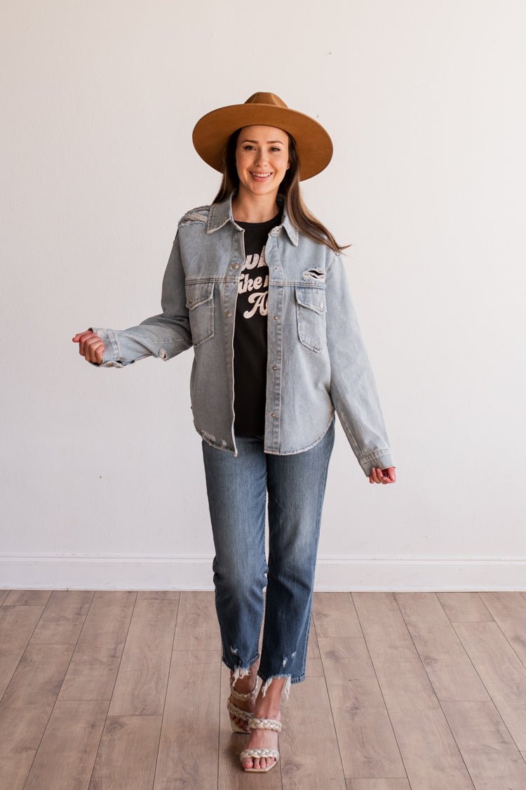 Distressed Light Wash Denim Jacket - Flea Style