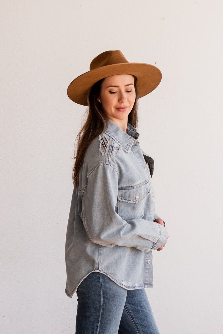 Distressed Light Wash Denim Jacket - Flea Style