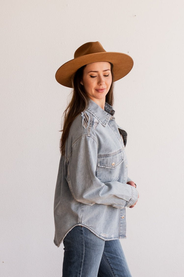 Distressed Light Wash Denim Jacket - Flea Style