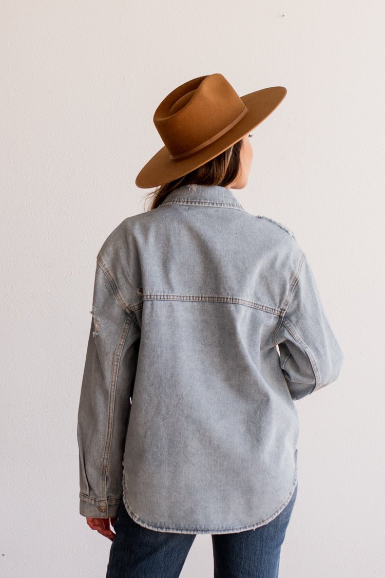 Distressed Light Wash Denim Jacket - Flea Style